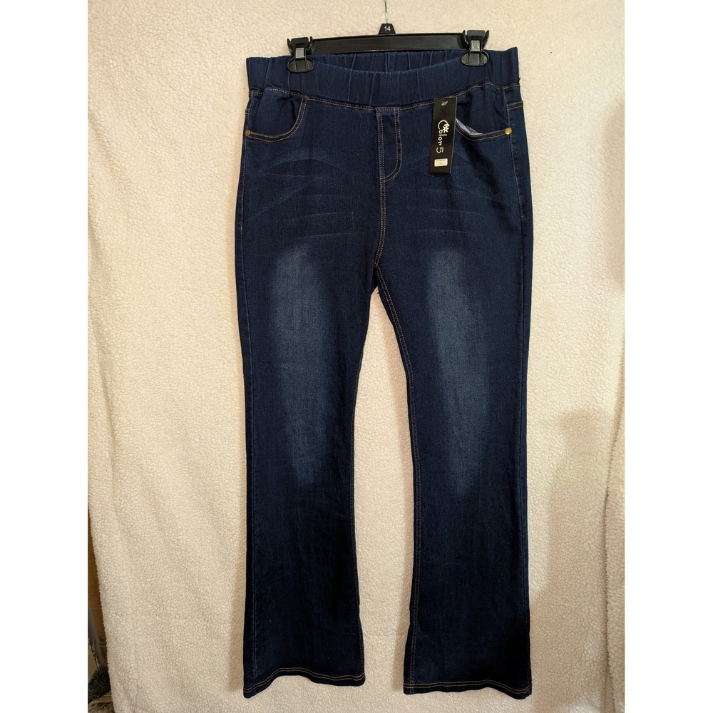 Color 5 Flare Jeans Womens 2XL Dark Blue New Pull On Elastic Waist Stretch